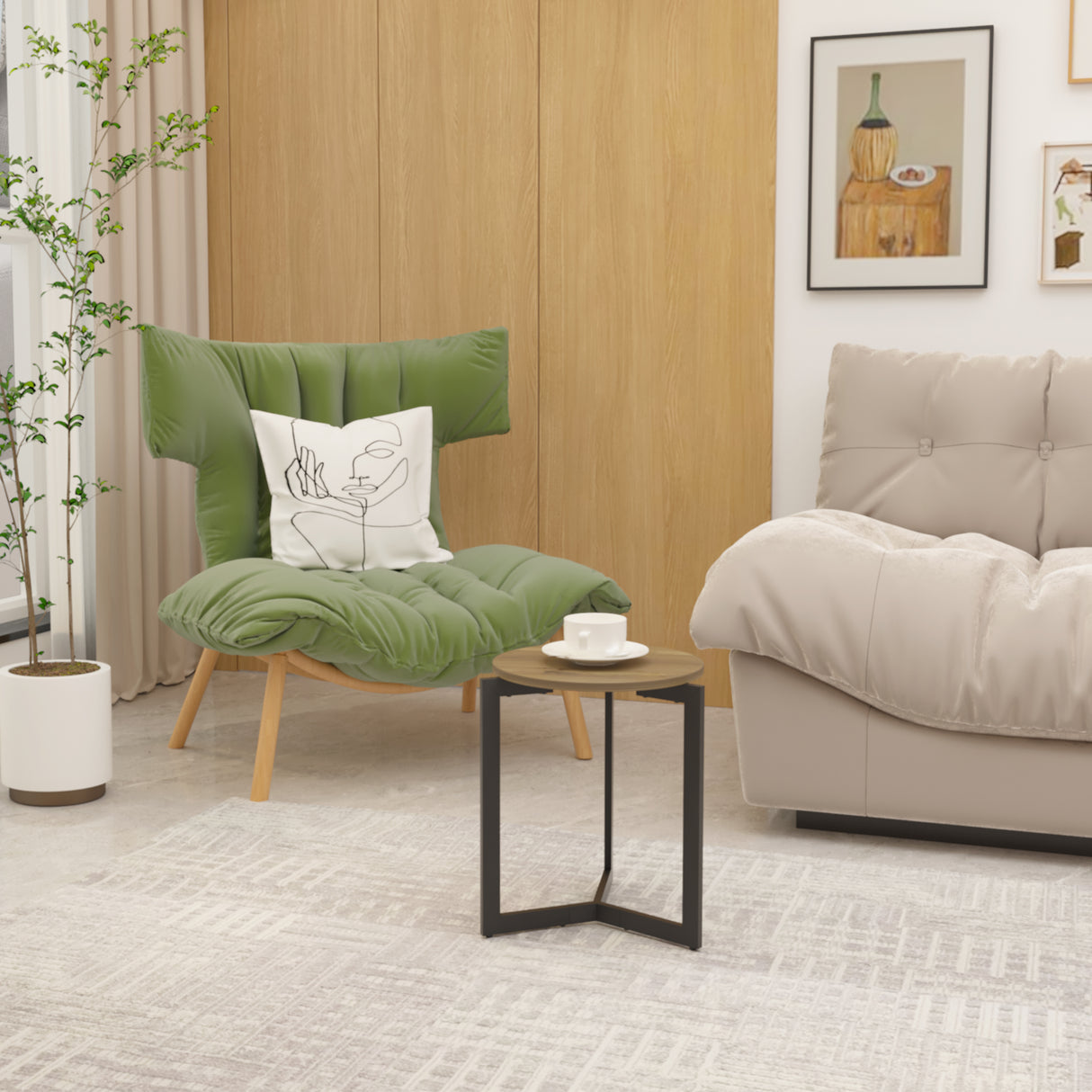 19.68''H Round Side Table, Round Accent End Table with Sturdy Metal Frame, Round Nightstand, for Living Room, Brown - V.I.P Digital Presence