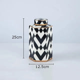 Geometric Black and White Striped Storage Jar Household Ceramic Candy Sealed Jar Vase Sundries Container Home Decoration - V.I.P Digital Presence