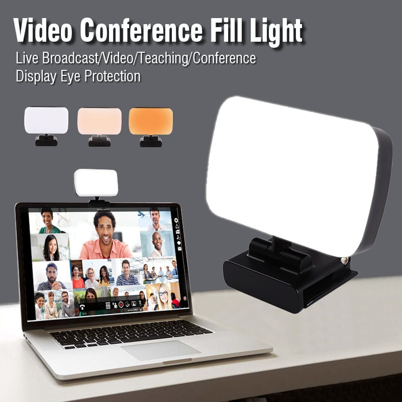 Mini luz de video para conferencias, kit de transmisión en vivo, cámara web, vlog, fotografía, lámpara de relleno, selfie, luz LED portátil ajustable, micrófono