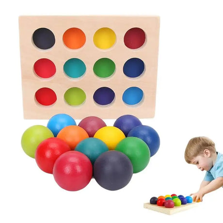 Montessori Rainbow Sorting Ball 12 Color Matching Board Color Recognition Wooden Toy - V.I.P Digital Presence