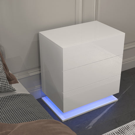 LED Nightstand with 3 drawers,White bedside Table ,Modern End Side Table for Bedroom - V.I.P Digital Presence