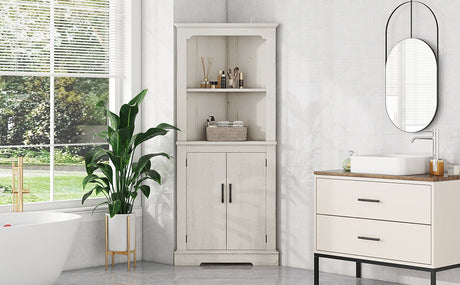 Tall Corner Cabinet with Doors for living room, bathroom,Dining Room or Kitchen,color:Wood grain beige - V.I.P Digital Presence