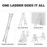 17ft Multi-Position Foldable Aluminum Ladder, A-Frame and Straight Ladder, ANSI 250lbs - V.I.P Digital Presence