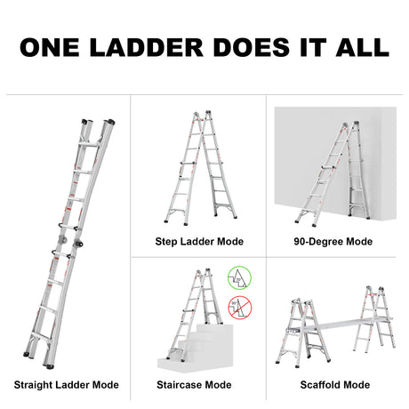 17ft Multi-Position Foldable Aluminum Ladder, A-Frame and Straight Ladder, ANSI 250lbs - V.I.P Digital Presence