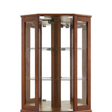 6 shelves corner Curio display cabinet with light mirror and adjustable shelves, walnut wood (excluding E26 light bulbs) - V.I.P Digital Presence