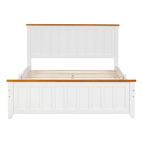 Full Size Wood Platform Bed Wooden Slat Support, Vintage Simple Bed Frame with Rectangular Headboard and Footboard, White - V.I.P Digital Presence