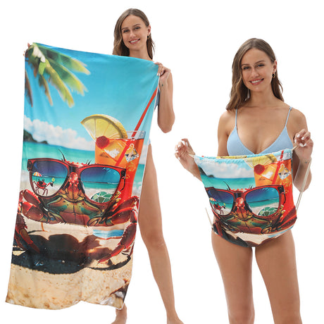 Two-in-One Foldable Beach Towel Printed Bath Towel All-In-One Beach Towel with Storage Bag - V.I.P Digital Presence