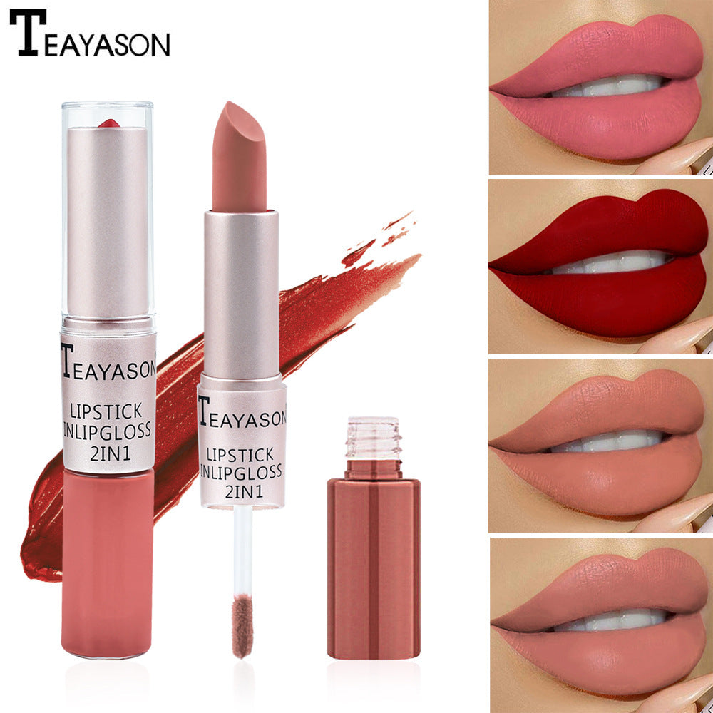 Double-Headed Non-Stick Cup Matte Matte Lip Gloss Two-In-One Matte Bean Paste Does Not Fade With Cup Lipstick Female - V.I.P Digital Presence