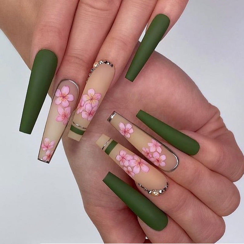 New Wear Nail Spring Flowers Bloom Drill Nail Ins Style Long Ballet Nail - V.I.P Digital Presence