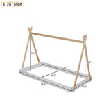 Twin Size Tent Floor Bed with Triangle Structure  White+Natural