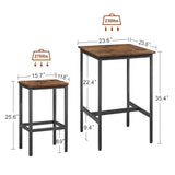 Bar Table Set Square Bar Table with 2 Bar Chairs Industrial Style Bar Chairs for Kitchen Breakfast Table Rustic Brown and Black