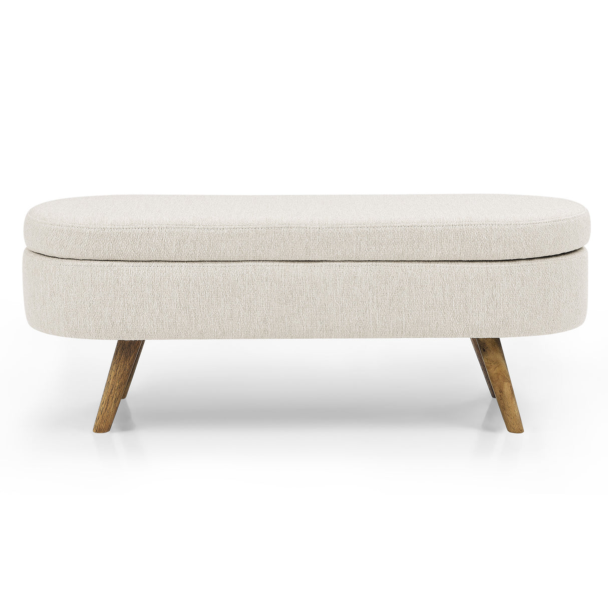 Ottoman Oval Storage Bench Rubber Wood Legs Beige(43.5"x16"x16")