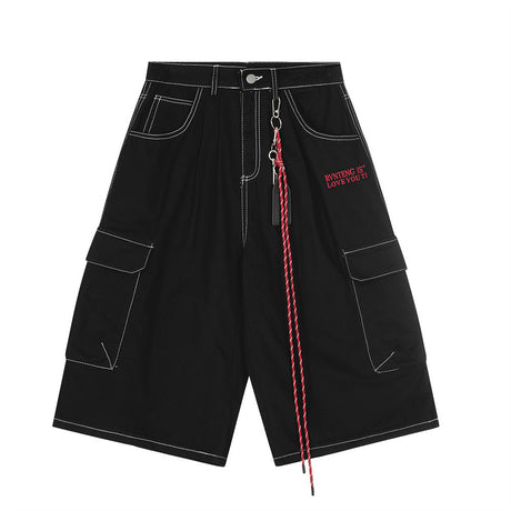 High Street American Style Workwear Cargo Shorts for Men with Topstitching Design and Metal Accessories, Multi-Pocket Denim Shorts - V.I.P Digital Presence