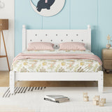Twin Bed with Button-Decoration Headboard, with Bed Slats,White - V.I.P Digital Presence