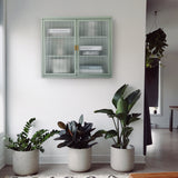 Retro Style Haze Double Glass Door Wall Cabinet With Detachable Shelves for Office Dining Room Living Room Kitchen