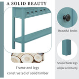 TREXM Rural Entrance Console Table 60 "Long Sofa Table with Two Different Size Drawers and Bottom Shelves for Storage (Turquoise