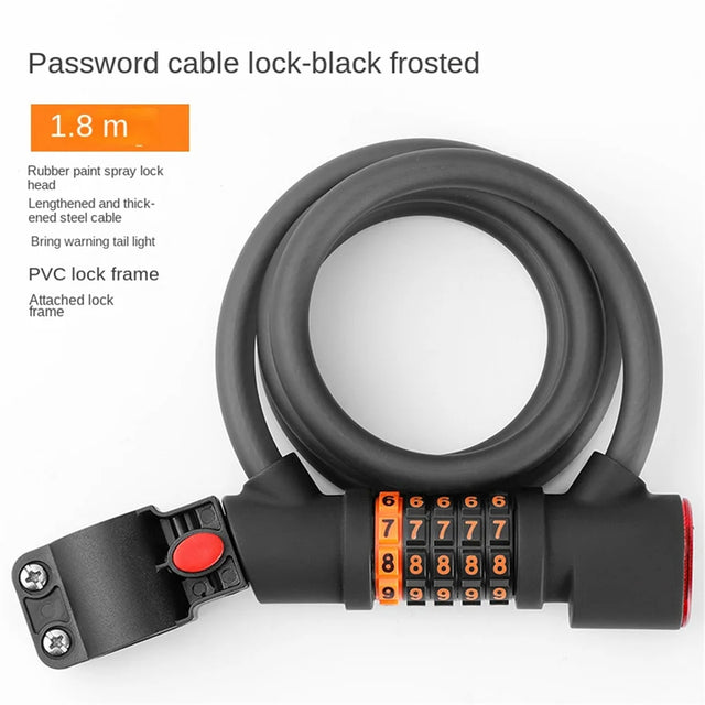 1.2M/1.8M Bike Lock Anti-theft 5 Digit Combination Password Security Lock With LED Light MTB Road Bike Steel Cable Bicycle Lock - V.I.P Digital Presence