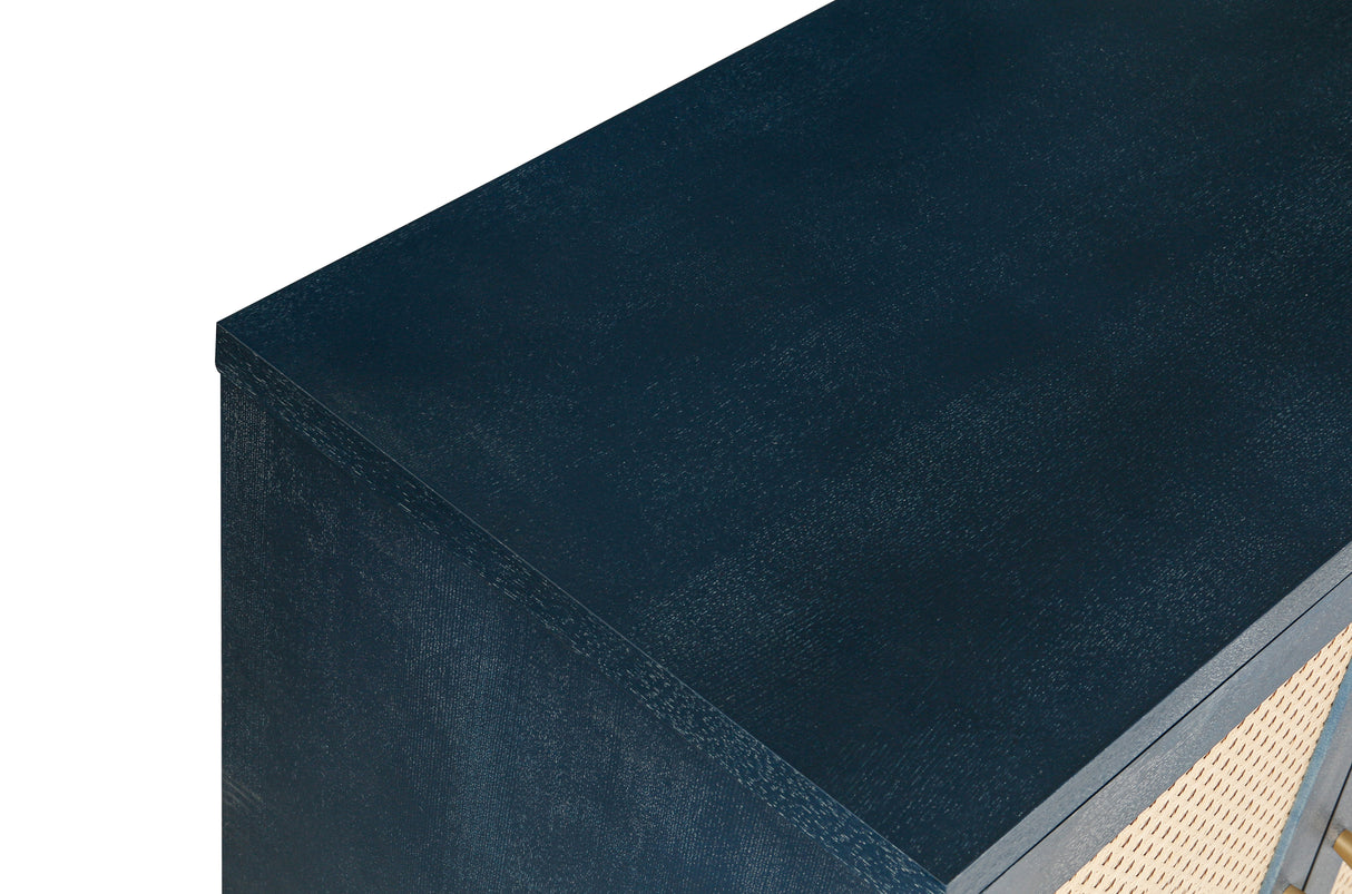 Handcrafted Premium Grain Panels Rattan Sideboard Buffer Cabinet Accent Storage Cabinet With 4 Rattan Doors BLUE - V.I.P Digital Presence