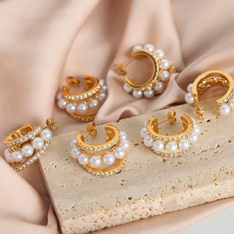 Pearl Titanium Steel C-Hoop Earrings - V.I.P Digital Presence