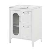 24" Bathroom Vanity with Sink, Bathroom Vanity Cabinet with Two Drawers and Door, Adjustable Shelf, Solid Wood and MDF, White - V.I.P Digital Presence