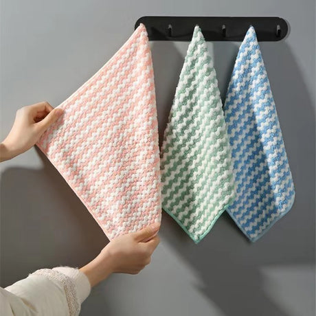 Double Sided Cationic Color Water Absorbent Wavy Stripe Oil Free Dishwashing Cloth Water Absorbent Dishwashing Cloth - V.I.P Digital Presence