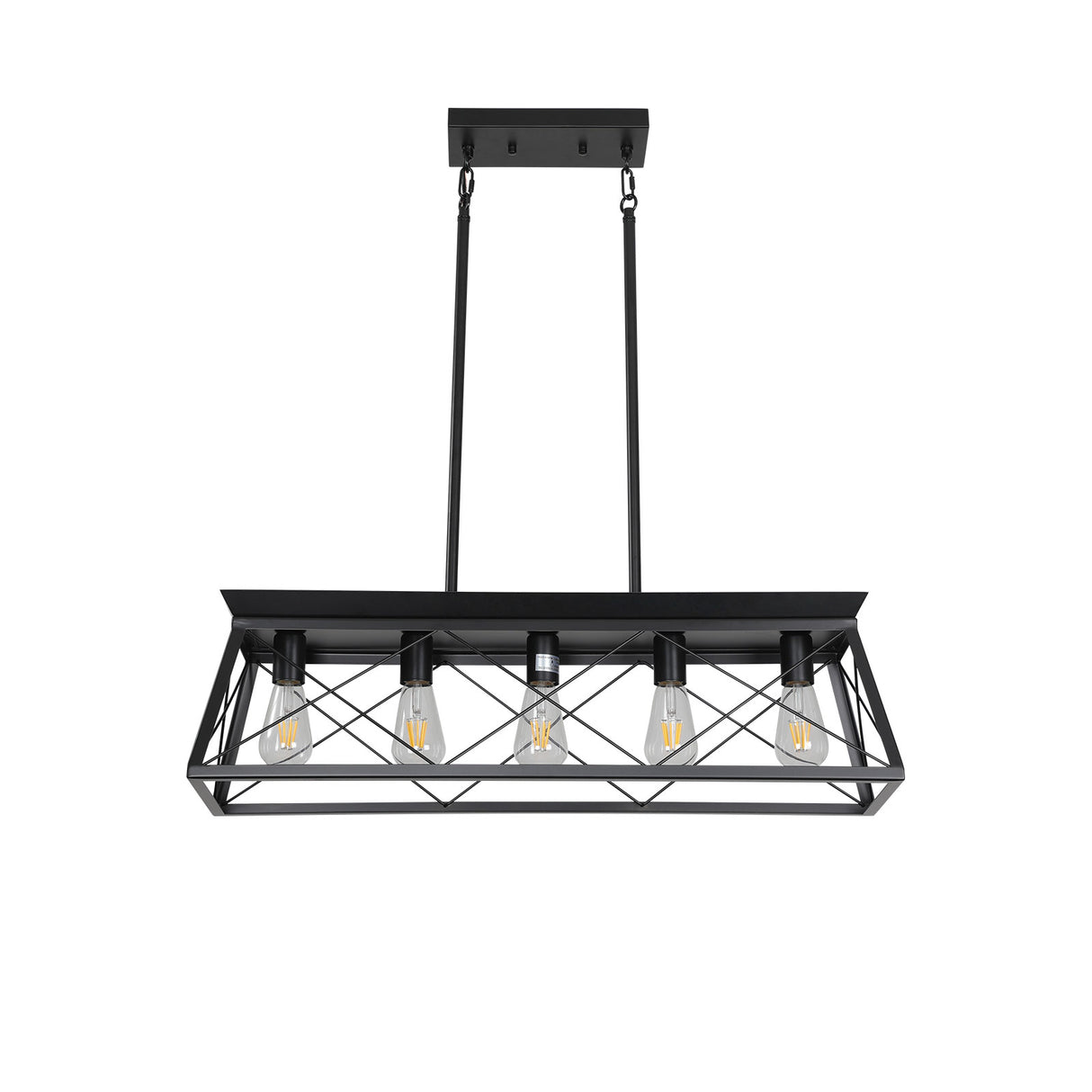 5-light farmhouse pendant light, metal pendant light island fixture, modern rectangular island light, pure black (no bulb) - V.I.P Digital Presence