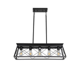 5-light farmhouse pendant light, metal pendant light island fixture, modern rectangular island light, pure black (no bulb) - V.I.P Digital Presence