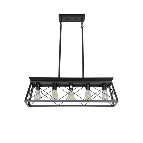 5-light farmhouse pendant light, metal pendant light island fixture, modern rectangular island light, pure black (no bulb) - V.I.P Digital Presence