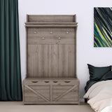 Hall tree with storage desk, entrance desk with drawers and 5 hooks, display rack,Oak - V.I.P Digital Presence