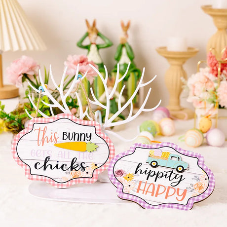 Easter decoration items grid edge letter bead string wooden pendant colorful wooden door number pendant - V.I.P Digital Presence