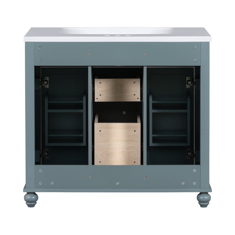 36 "bathroom makeup cabinet with resin sink combination and 2 drawers, with soft closing door, blue color - V.I.P Digital Presence