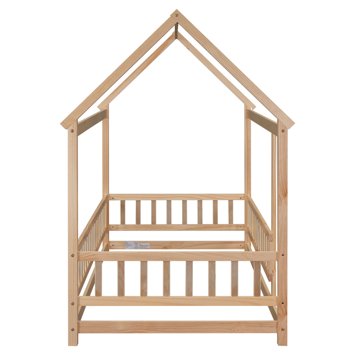 Twin Size Floor Wooden Bed with House Roof Frame, Fence Guardrails - V.I.P Digital Presence