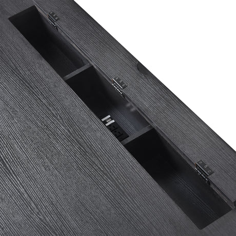 70 inch classic and traditional executive desk with metal trim, writing desk with 2 file drawers, USB ports, and sockets, black - V.I.P Digital Presence