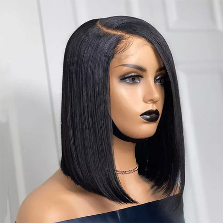 Bob lace wig female oriented front lace wig black short straight hair synthetic headband - V.I.P Digital Presence
