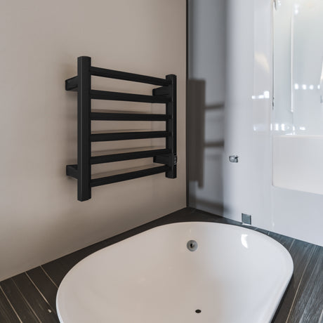 Towel Warmer 6 Bar Electric Heated Towel Rack Wall Mount Plug-in/Bath Towel Heater Matt-Black - Timer - V.I.P Digital Presence