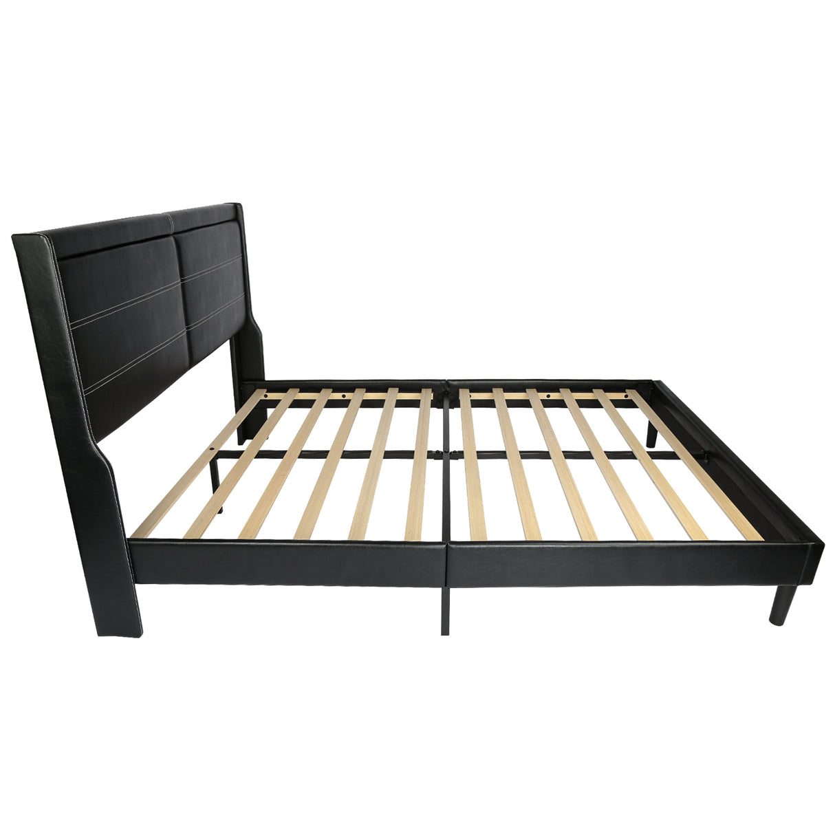 Stylish Queen Size PU Leather Upholstered Bed Frame Platform Bed Black - V.I.P Digital Presence