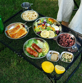 Plato de cena de acero inoxidable para exteriores, 17 piezas, vajilla para barbacoa de camping, plato de barbacoa portátil y autónomo, juego de olla para sopa y tazón. 