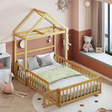 Wooden Full Size Children's Bed with Detachable Headboard and Integrated Clothes Drying Rack, Natural - V.I.P Digital Presence