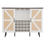 White Faux Rattan Barn Door Wine Cabinet with Wine Rack and Wine Glass Rack, Double Door Design with Removable Shelves - V.I.P Digital Presence