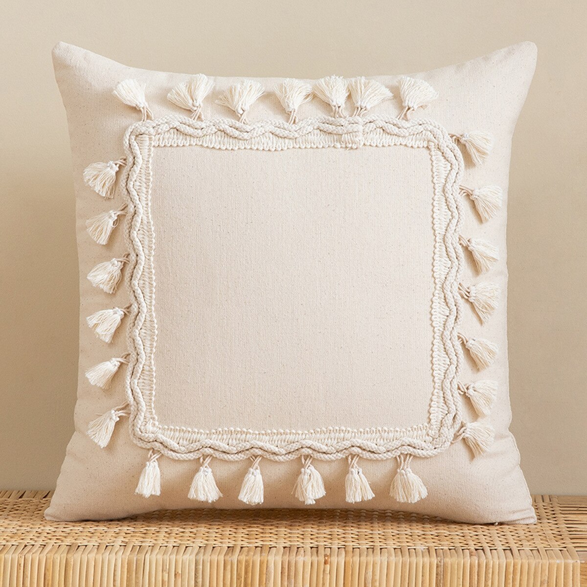 Tassels Cushion Cover 45x45cm Beige White Pillow Covers Decorative Pillow Case Square Home Boho Decor Macrame Pillowcase - V.I.P Digital Presence