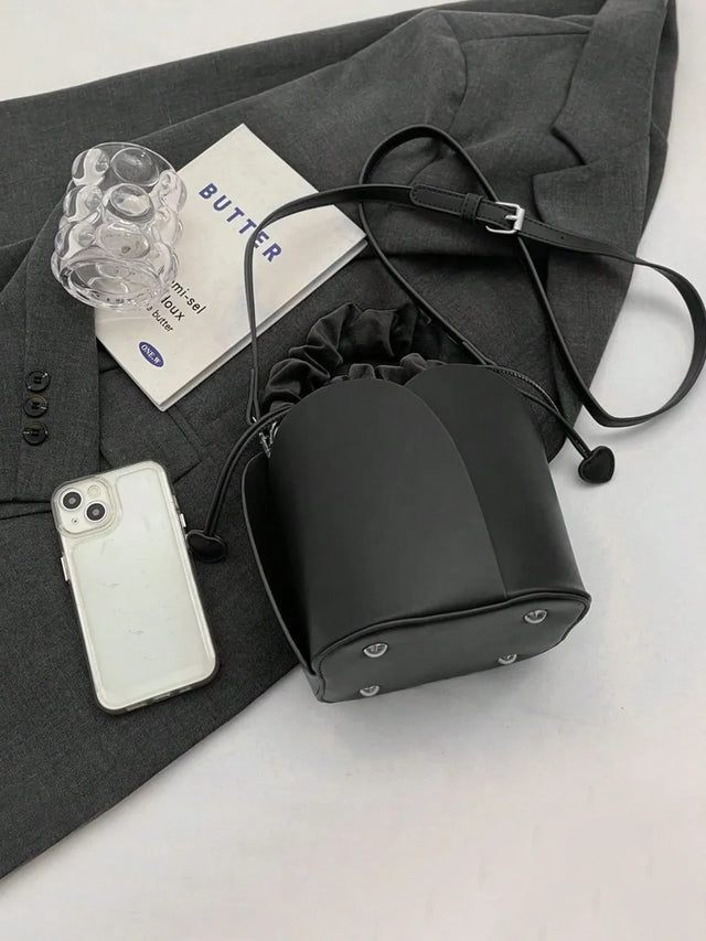 PU Leather Drawstring Bucket Bag - V.I.P Digital Presence