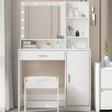 Large drawer with mirror and light, three-layer storage vanity, adjustable brightness for 3 lighting modes (white with stool) - V.I.P Digital Presence