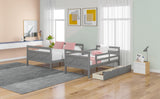 Twin over Full Bunk Bed with Ladder Two Storage Drawers  Safety Guardrail  Gray