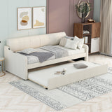 Twin Size Upholstery Daybed with Trundle and USB Charging Design Trundle can be flat or erected Beige