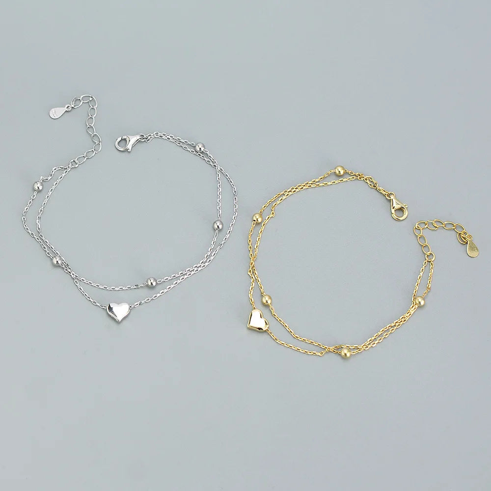 925 Sterling Silver Double Layer Heart-shaped Bracelet  for Women Girl Korean Style Small Fresh Summer Bracelet - V.I.P Digital Presence