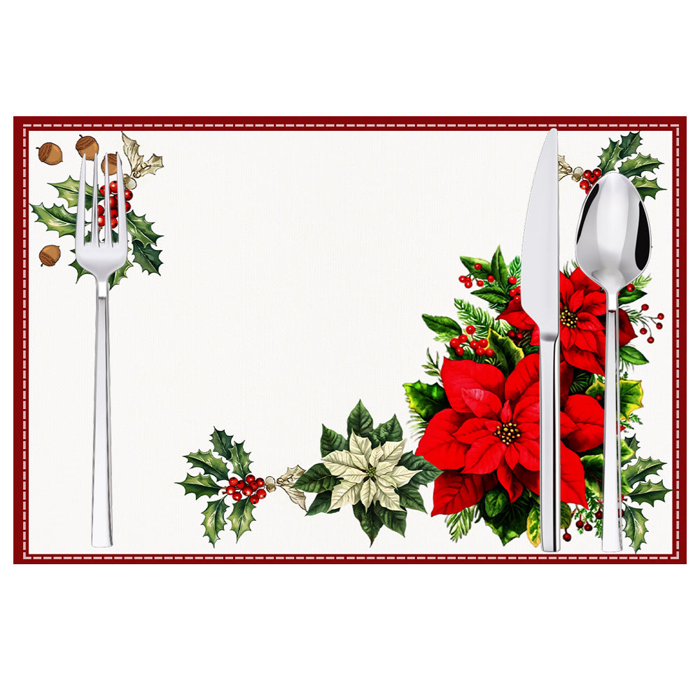Christmas Red Flower Meal Mat Flower Pinecone Printed Table Mat Holiday Table Insulation Mat - V.I.P Digital Presence
