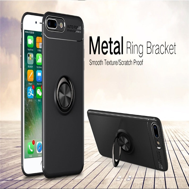 Phone Case Ultra Slim Silicon Armor Anti-knock Car Magnetic Metal Ring Bracket Cell Phone Shell Case for IPhone X 6/6S 7/8 Plus - V.I.P Digital Presence