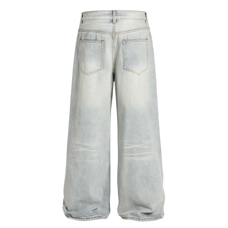 American Cleanfit Washed Denim Long Pants Men's Vintage Street Fashion Loose Straight Leg Distressed Wide Leg Dad Trousers - V.I.P Digital Presence
