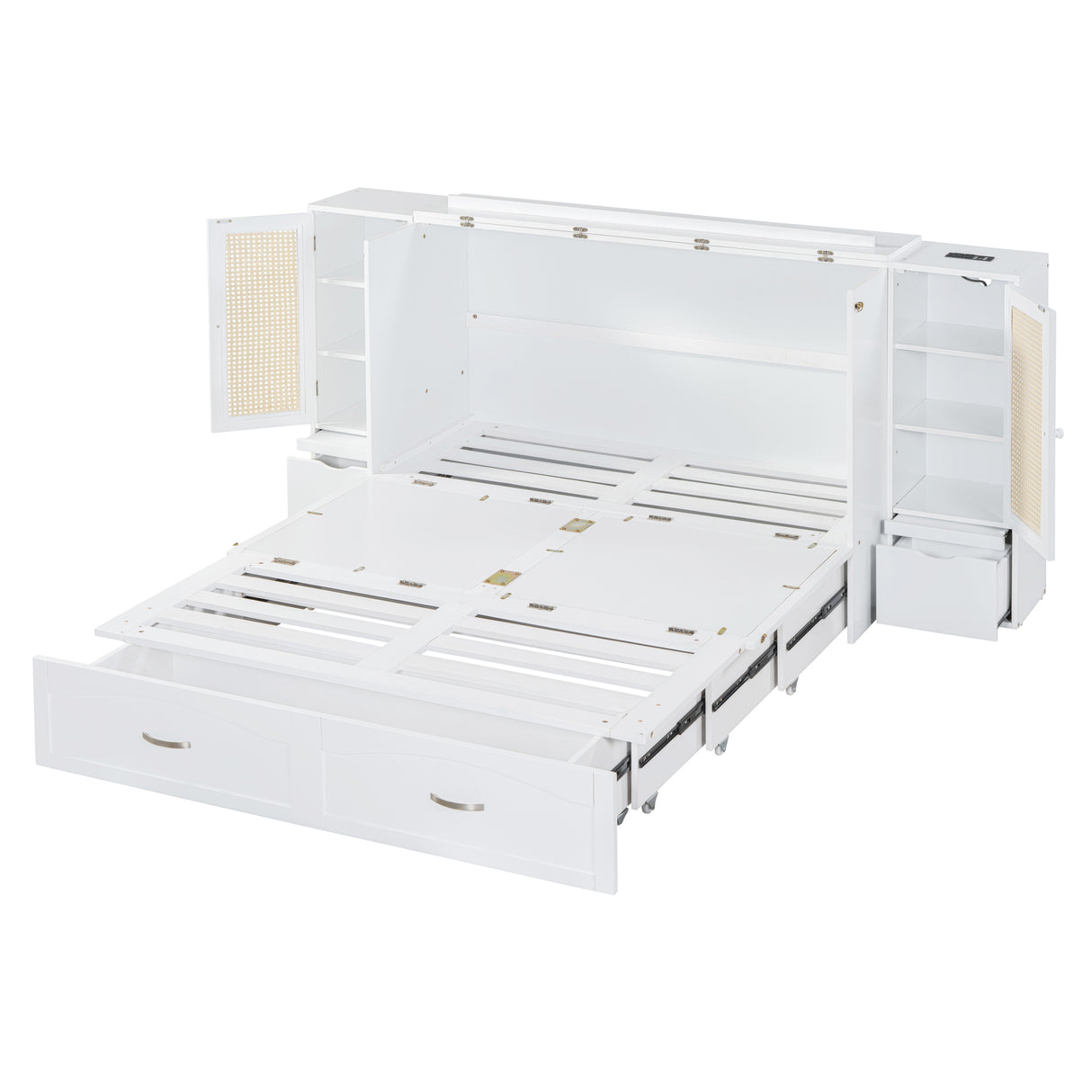 Large Murphy bed wall mounted bed with drawers, 2 storage cabinets, 1 set of sockets and USB ports, white - V.I.P Digital Presence