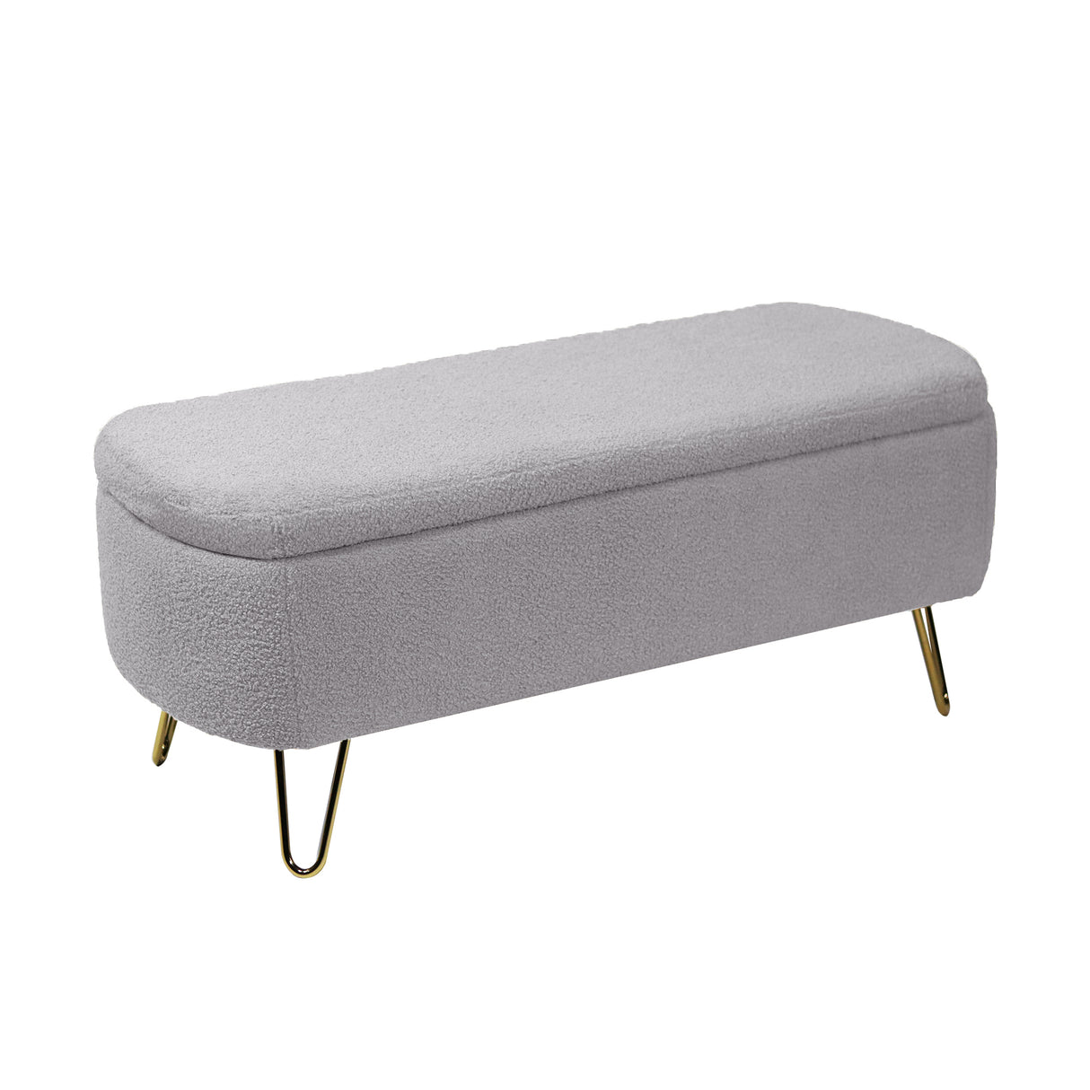 Grey Storage Ottoman Bench for End of Bed Gold Legs Modern Grey Faux Fur Entryway Bench - V.I.P Digital Presence